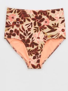 aerie High-Waist Bikini Bottom in Floral Peach and Brown